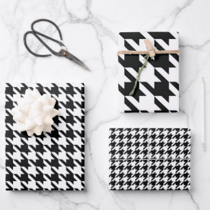 Klassiek Houndstooth-patroon: Zwart & Wit Vintage Inpakpapier Vel