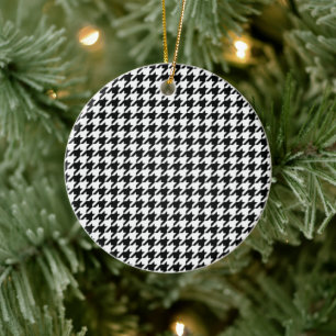 Klassiek Houndstooth-patroon: Zwart & Wit Vintage Keramisch Ornament