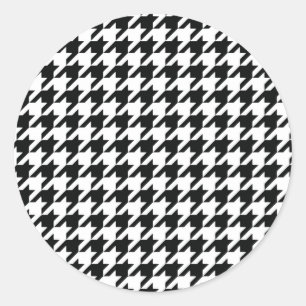 Klassiek Houndstooth-patroon: Zwart & Wit Vintage Ronde Sticker