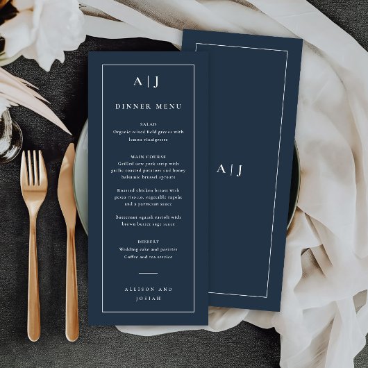 Klassiek huwelijksmonogram diner menu