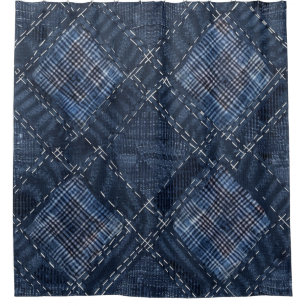 Klassiek Indigo Diamant Steek Denim Patroon Douchegordijn