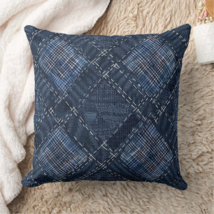 Klassiek Indigo Diamant Steek Denim Patroon Kussen