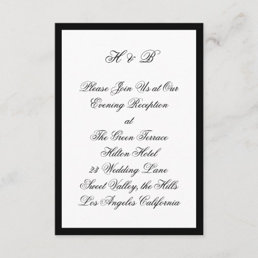 Klassiek ingelijst Script Zwart Wit Receptie Informatiekaartje (Voorkant)