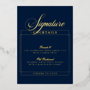 Klassiek Ivoor Blauwe Signature Trouwcocktailbord Folie Uitnodiging