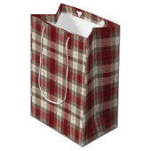 Klassiek Ivoor Bruin Roest Rood Geruit Patroon Medium Cadeauzakje (Voorkant Gekanteld)