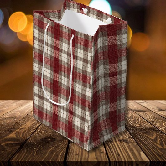 Klassiek Ivoor Bruin Roest Rood Geruit Patroon Medium Cadeauzakje