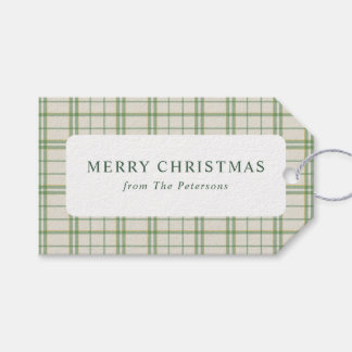 Klassiek Ivoor & Groen Schotsgeruit Kerstmis Cadeaulabel