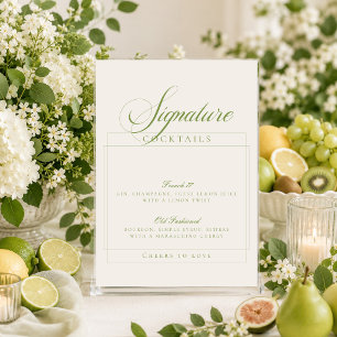 Klassiek Ivoor Groen Signature Cocktails Bord Kaart