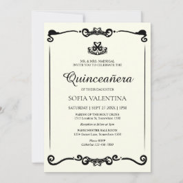 Klassiek Ivoor Zwart Tiara Quinceanera Kaart