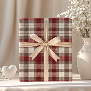 Klassiek Ivoorkleurig Bruin Roest Rood Geruit Patr Cadeaupapier