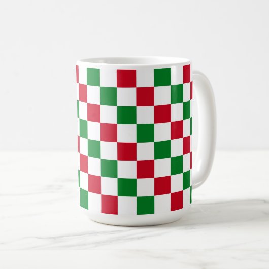 Klassiek kerst schaakbordpatroon koffiemok (Voorkant rechts)