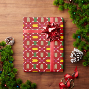 Klassiek kerstfeest rood en groen geometrisch naad cadeaupapier
