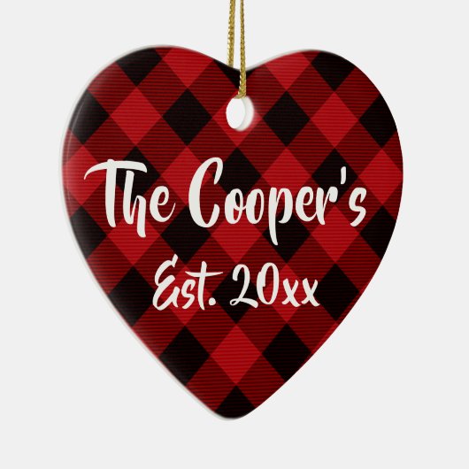 Klassiek kerstkerstontwerp rode buffel plaid keramisch ornament (Rechts)