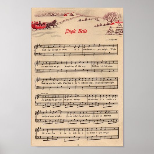 Klassiek Kerstlied Jingle Bells Bladmuziek Poster (Voorkant)