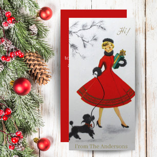 Klassiek Kerstmeisje Met Poodle Op Maat Feestdagenkaart