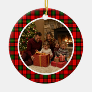 Klassiek Kerstmis Familie in Schotse Ruit Keramisch Ornament