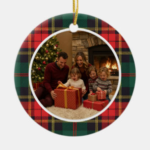 Klassiek Kerstmis Familie Met Schotse Ruit Keramisch Ornament