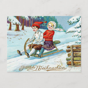Klassiek Kerstmis Kinderen Sleden Briefkaart