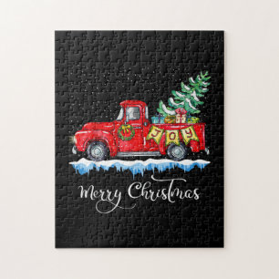 Klassiek Kerstmis Rode Truck Ouderwetse Ch Legpuzzel