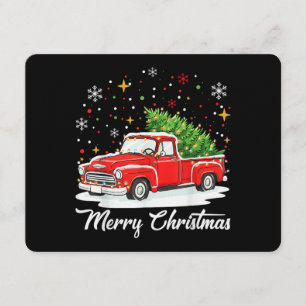 Klassiek Kerstmis Rode Truck Santa Boom Familie Kaart
