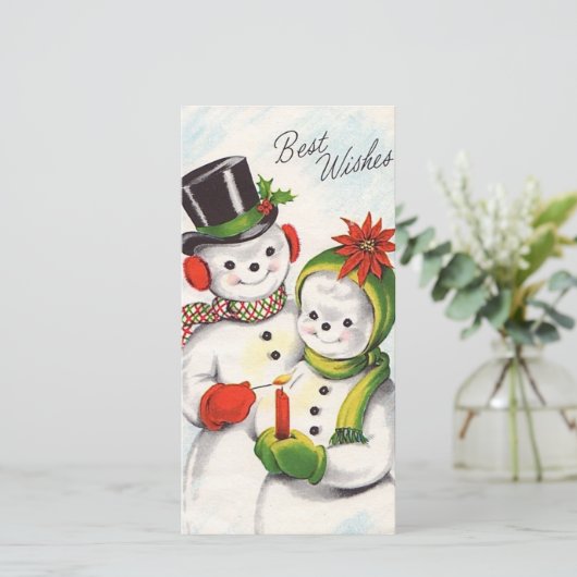 Klassiek Kerstmis Sneeuwmannen Koppel Feestdagenkaart (Staand voorkant)