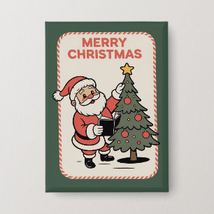 Klassiek Kerstmis Vakantie Kerstman Leest  Button