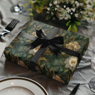 Klassiek Kerstmis Winter Groen en Crème Bloemen Inpakpapier Vel