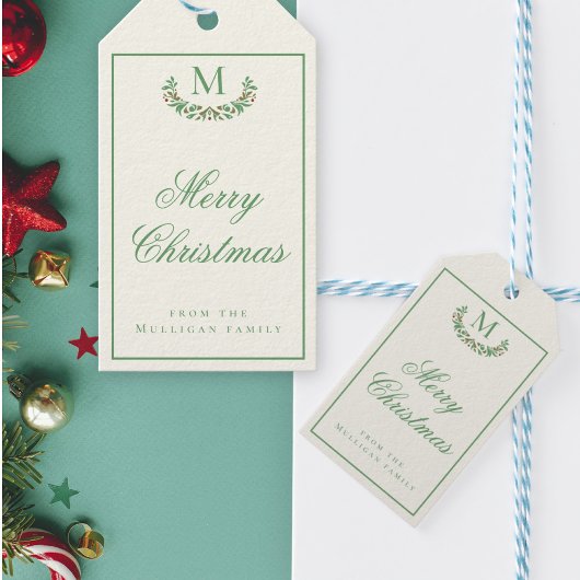 Klassiek kerstmonogram cadeaulabel