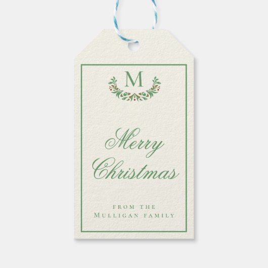 Klassiek kerstmonogram cadeaulabel (Achterkant)