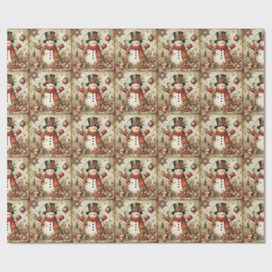 Klassiek kerstsneeuwman inpakpapier (Vlak)