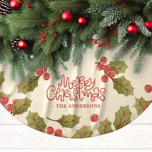 Klassiek Kerstwaterverf Hulstbladeren Monogram Kerstboom Rok