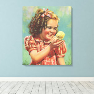 Klassiek kind, gelukkige glimlach, meisje met baby canvas afdruk