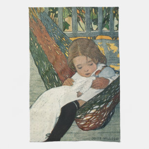 Klassiek kind met een pop door Jessie Willcox Smit Theedoek