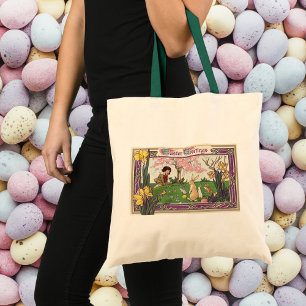 Klassiek kind op een paaseierenjacht met dieren tote bag