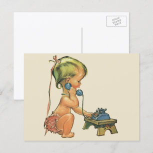 Klassiek kind Schattig blond meisje dat op speelgo Briefkaart