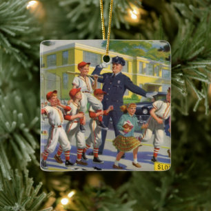 Klassiek Kinderen, Honkbalspelers Overstekende Age Keramisch Ornament