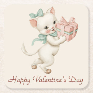 Klassiek Kitten Cadeau Valentijnsdag Vierkante Kartonnen Onderzetter