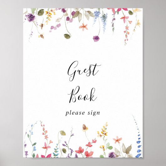 Klassiek Kleurrijk Wild Bloemen Guestbook Bord Poster (Voorkant)