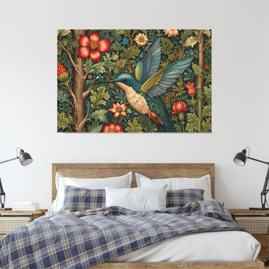 Klassiek  kolibrie art bohemian chic canvas afdruk (Insitu (Slaapkamer))