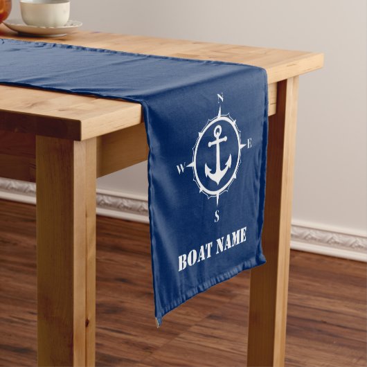 Klassiek kompas anker & uw bootnaam marineblauw medium tafelloper (Voorbeeld)