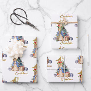 Klassiek konijn eerste kerst inpakpapier vel