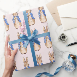 Klassiek konijn in blauwe jas cadeaupapier