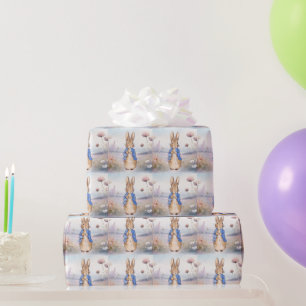 Klassiek konijn in blauwe jas cadeaupapier
