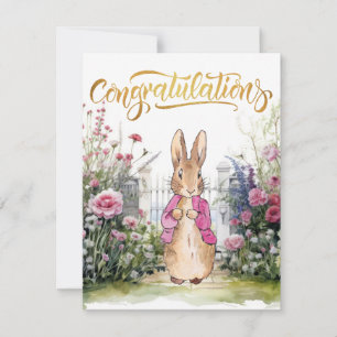 Klassiek konijn in een roze jas Gefeliciteerd
