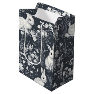 Klassiek Konijn Lente Zwart Toile Patroon Medium Cadeauzakje