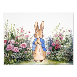Klassiek konijn met wilde bloemen foto afdruk