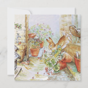 Klassiek konijn tussen de bloempotten kaart