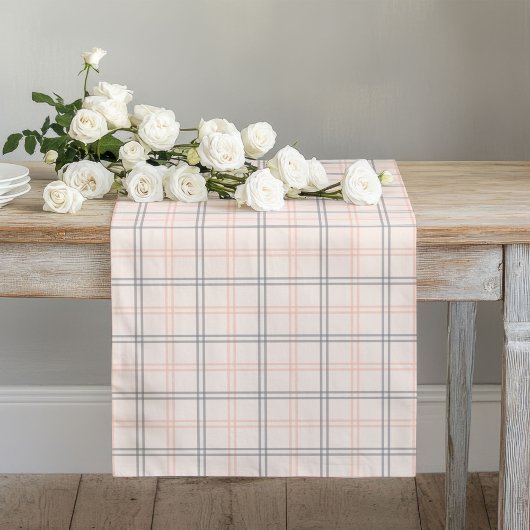 Klassiek Koraal en Grijs Check Table Accent Piece Lange Tafelloper