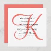 Klassiek koraal monogram sparen de Datum Save The Date (Voorkant / Achterkant)