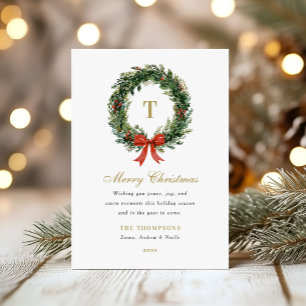 Klassiek kransmonogram kerst familienaam feestdagenkaart
